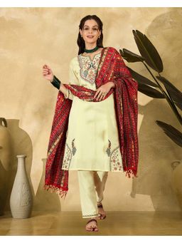 Gahan - Yellow Silk Blend Zari Sequence Thread Embroidered Kurta with Pant and Dupatta