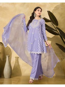 Gahan - Lavender DChinon Silk Blend Zari Sequence Embroidery Kurta with Palazzo and Dupatta