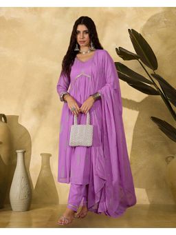 Gahan - Lavender Milky Georgette Foil Print Anarkali Kurta With Pant And Dupatta