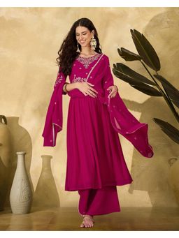 Gahan - Rani Georgette Zari Sequence Thread Embroidered Kurta with Palazzo and Dupatta