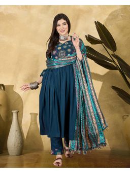 Gahan - Blue American Crepe Zari Sequence Thread Embroidered Kurta with Pant and Dupatta