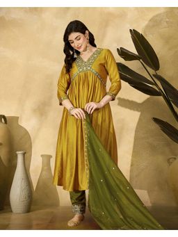 Gahan - yellow Vichitra Zari Sequence Cording Anarkali Kurta with Pant and Dupatta