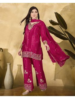 Gahan - Rani Zari Sequence Thread Embroidered Kurta with Palazzo and Dupatta