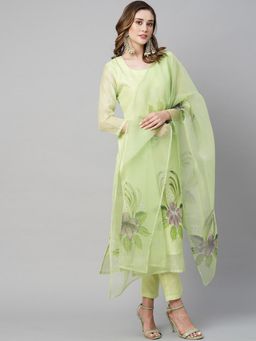 Gahan - Womens Viscose Rayon Straight Printed Kurta with Pant & Dupatta - Green