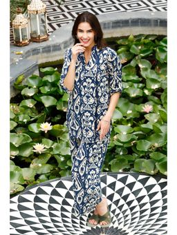 Gahan - Womens Viscose Rayon Straight Printed Co-Ord Set - Blue