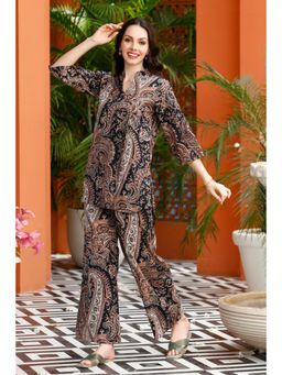 Gahan - Womens Viscose Rayon Straight Printed Co-Ord Set - Black