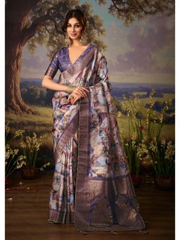 Gahan - Lavender Woven Digital Printed Soft Silk Saree with Unstitched Blouse