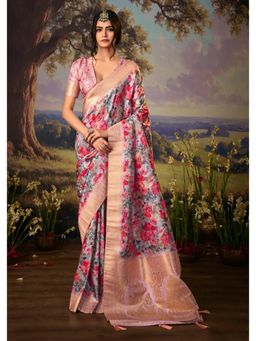 Gahan - Pink Woven Digital Printed Soft Silk Saree with Unstitched Blouse