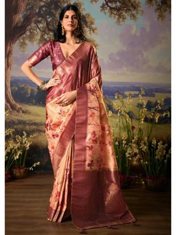 Gahan - Peach Woven Digital Printed Soft Silk Saree with Unstitched Blouse