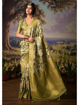 Gahan - Light Green Woven Digital Printed Soft Silk Saree with Unstitched Blouse