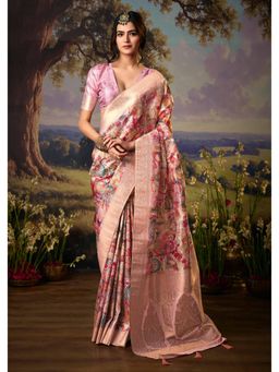 Gahan - Light Pink Woven Digital Printed Soft Silk Saree with Unstitched Blouse