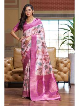 Gahan - Baby Pink Woven Digital Printed Soft Silk Saree with Unstitched Blouse