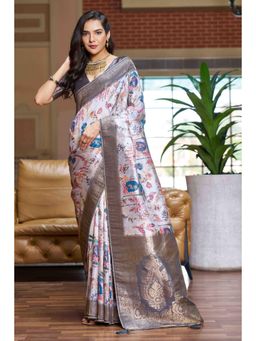 Gahan - Grey mist Woven Digital Printed Soft Silk Saree with Unstitched Blouse