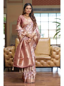 Gahan - Rosy Brown Woven Digital Printed Soft Silk Saree with Unstitched Blouse