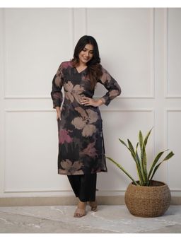 Gahan - Womens Viscose Rayon Straight Printed Kurta with Pant - Black