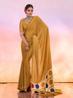 Gahan - Mustard Striped Satin Saree with Unstitched Blouse
