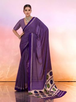 Gahan - Purple Striped Satin Saree with Unstitched Blouse