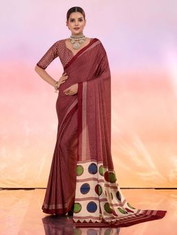 Gahan - Magenta Striped Satin Saree with Unstitched Blouse