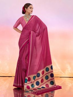 Gahan - Pink Striped Satin Saree with Unstitched Blouse