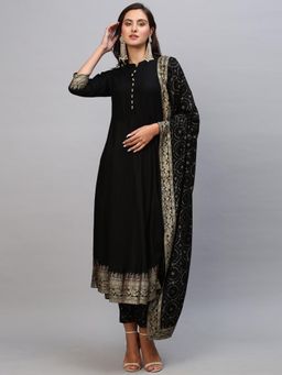 Gahan - Womens Viscose Rayon Anarkali Printed Kurta with Pant & Dupatta - Black