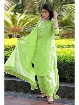 Gahan - Womens Viscose Rayon Straight Printed Kurta with Salwar & Dupatta - Green