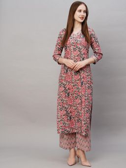 Gahan - Womens Viscose Rayon Straight Printed Kurta with Pant - Peach
