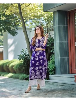 Gahan - Womens Viscose Rayon Straight Embroidered Kurta - Purple