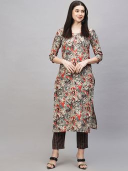 Gahan - Womens Viscose Rayon Straight Printed Kurta with Pant - Grey