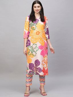 Gahan - Womens Viscose Rayon Straight Printed Kurta with Pant - White