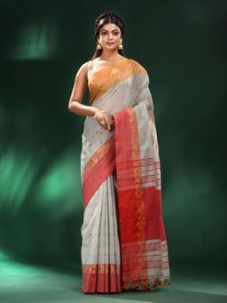 CHARUKRITI - Multi-Color Handspun Cotton Handwoven Saree with Unstitched Blouse