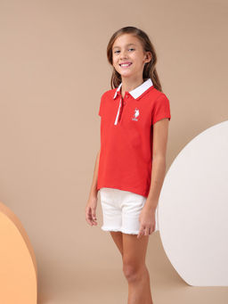 U.S. POLO ASSN. - Girls Contrast Collar Relaxed Fit Polo T-Shirt