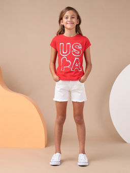 U.S. POLO ASSN. - Girls Brand Printed Regular Fit T-Shirt