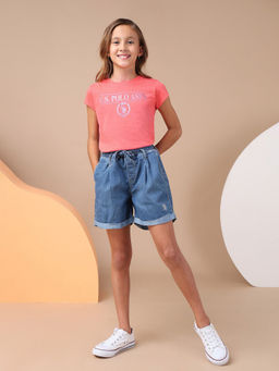 U.S. POLO ASSN. - Girls Brand Printed Regular Fit T-Shirt