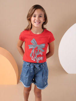 U.S. POLO ASSN. - Girls Bow Print Regular Fit T-Shirt