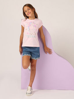 U.S. POLO ASSN. - Girls Pink Brand Printed Regular Fit T-shirt