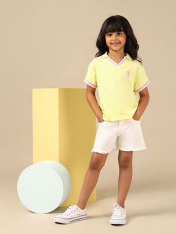 U.S. POLO ASSN. - Girls Yellow Pure Cotton Solids Polo T-shirt