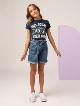 U.S. POLO ASSN. - Girls Navy Blue Squad Pure Cotton T-shirt