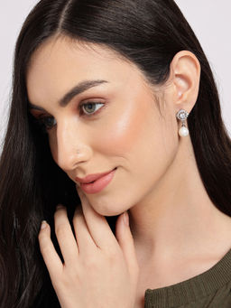 Sohi - Silver Plated Stone Studded Designer Contemporary Drop Earrings