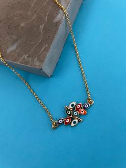 Digital Dress Room - Gold Plated Choker Leaf Evil Eye Design
