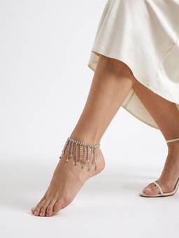 Carlton London - Silver Plated Rhinestone Tassel Fringe Anklet