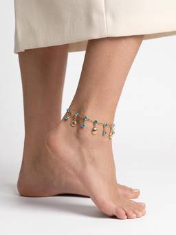 Carlton London - Rose Gold Plated Sea Shell and Turquoise Blue Studded Charm Anklet
