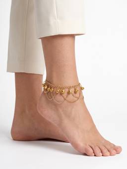 Carlton London - Gold Plated Dainty Layered Chain Anklet with Bells