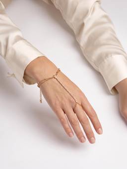 Carlton London - Premium Gold Plated Star Cz Studded Hand Chain Bracelet