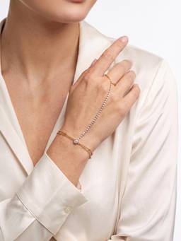Carlton London - Premium Gold Plated Dainty Cz Studded with Solitaire Hand Chain Bracelet