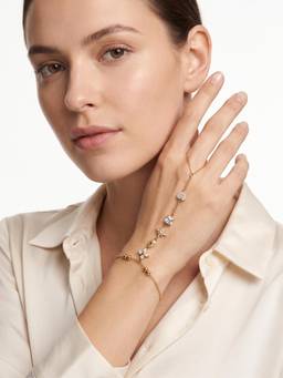 Carlton London - Premium Gold Plated Cz Studded Floral Heart Star Tear Drop Hand Chain Bracelet