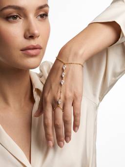 Carlton London - Contemporary Gold Plated Solitaire Hand Chain Bracelet