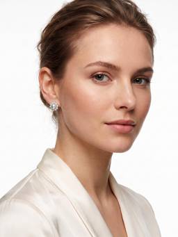Carlton London - Silver Plated Cz Studded Pearl Halo Floral Stud Earring