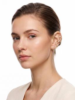 Carlton London - Gold Plated Contemporary Cz Studded Heart Cuff and Ear Piercing Set (Pack of 5)