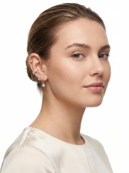 Carlton London - Gold Plated Designer Stud Cuff and Mini Hoop with Cz Piercing Set (Pack of 5)