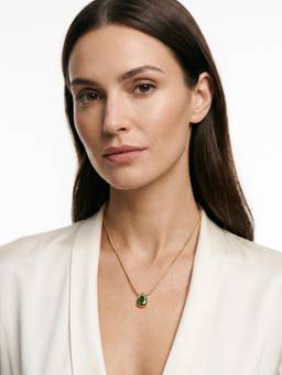 Carlton London - Gold Plated Emerald Green Studded Teardrop Pendant and Snake Chain
